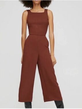 Aritzia Wilfred Square-Neck Wide-Leg Jumpsuit in Amaretto (reddish brown)